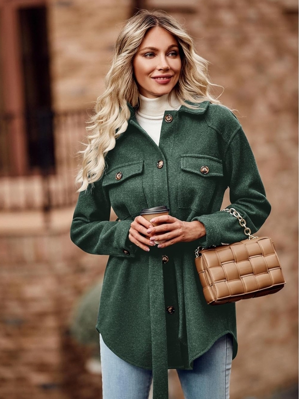 Belted Forest Green Trench Coat Jacket - Picture 6 of 10